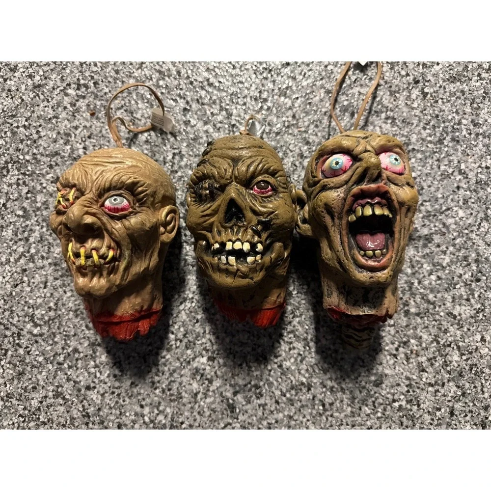 Nightview Inc Seasons Shrunken Head Ornaments Set of 3 Horror Halloween Decor